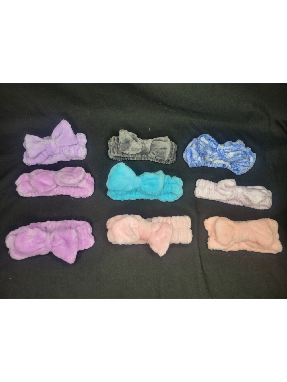 Lot of 9 Assorted Makeup Headband Soft Plush Pink Black Lavender Blue
